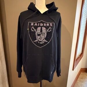 Rebel Athletics Raiders Rhinestone Embellished Black Hoodie, Size Large